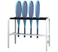SAYEYBU Tennis Racket Storage Rack, Metal Floor-Standing Badminton Racket Display Stand with Foam Arms Save Space, for Garages Tennis Courts Gymnasiums Clubs Schools,White