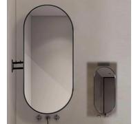 SAYEYBU Wall Mount Corner Mirror, Oval Bathroom Pivot Mirror with Extendable Arm and Metal Frame, Rotating Tilting Mirror for Bedroom, Entryway, Living Room Decor,Black,70 x 40cm