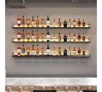 SAYEYBU Wall-Mounted Metal Wine Rack with LED Lights, 3 Tier Floating Bar Shelves with Wine Glass Rack, Hanging Shelf, for Home Bar Dining Room Decorative,Gold,3 layers 120cm