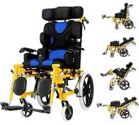 SAYEYBU Wheelchair for Children with Cerebral Palsy has Aluminum Alloy Frame, Auxiliary Nursing and Transportation Tool for Young People with Disabilities, Foldable and Fully Lying,Blue