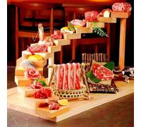 SAYEYBU Wooden Sushi Taco Holders, Cupcake Stand, Wood Stands for Food Small Collectibles Candles Buffet Catering Bakery Cupcakes, Ladder Tiered Shelf,15 step ladder