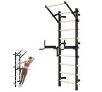 SAYEYBU Wooden Wall Mounted Stall Bars with Pull up Bar & Dip Bars, Stretching Ladder Full Body Home Gym Adults for Core Strengthening and Stretching Balanced for Body Exercises,Black