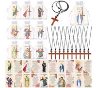 Sayglossy 10/20 Set Catholic Religious Gift Set Catholic Rosary Bead Prayer Card First Communion Gift, Cross, wooden, paper, No Gemstone