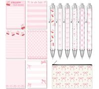 Sayglossy 13 Pcs Bow Gifts for Women Pink Bow Stationery Include 6 Pads Sticky Notepad 6 Ballpoint Pens and 1 Pencil Case Pouch Aesthetic Stationery Gifts for Office School Accessories