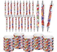 Sayglossy 144 Pcs International Flag Retractable Pens Country Flag Rubber Bracelets Multicultural Around The World Party Favors Diversity Back to School Social Studies World History Classroom
