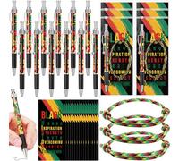 Sayglossy 20 Set Black History Month Party Favors Black History Month Gifts Set Black History Month Braided Bracelets Cards Retractable Ballpoint Pen Bookmark for Festival Celebration