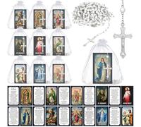 Sayglossy 30 Pack Catholic Religious Gifts Set Catholic Prayer Card Saints Prayer Bead Necklace Rosary Beads Necklace First Communion Baptism Gifts