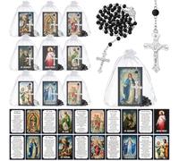 Sayglossy 30 Pack Catholic Religious Gifts Set Catholic Prayer Card Saints Prayer Bead Necklace Rosary Beads Necklace First Communion Baptism Gifts