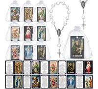 Sayglossy 30 Pack Catholic Religious Gifts Set Catholic Prayer Card Saints Prayer Beads Bracelet First Communion Baptism Gifts