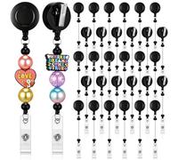 Sayglossy 30 Pcs Black Alligator Clip Beadable Badge Reels Retractable ID Name Badge Holder with Swivel Alligator Clip Beaded Blank Bars Bulk DIY Jewelry Making Gift for Nurses Teachers