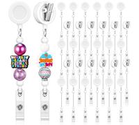 Sayglossy 30 Pcs White Alligator Clip Beadable Badge Reels Retractable ID Name Badge Holder with Swivel Alligator Clip Beaded Blank Bars Bulk DIY Jewelry Making Gift for Nurses Teachers