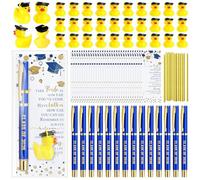 Sayglossy 30 Sets Graduation Gifts Bulk Class of 2025 Gel Ink Pen Mini Card Cap Yellow Resin Duck Graduation Party Decorations Favors for Student(Bule)