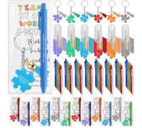 Sayglossy 50 Set Bulk Team Pens and Puzzle Piece Keychains with Thank You Cards 10 Style New Job Farewell Coworker Leaving Gifts Back to School Supplies for Teacher Student Staff Itern Appreciation