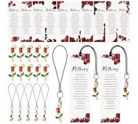 Sayglossy 50 Set Mother's Day Rose Bookmarks Inspirational Proverbs Bookmarks with Rose Flower Pendant Lobster Hook Rope Mother's Day Appreciation Gift for Mom