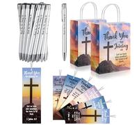 Sayglossy 72 Pcs/24 Sets Welcome to Our Church Gifts 24 Religious Paper Brochure Bag 24 Thank You for Joining Us Ballpoint Pens 24 Pcs Christian Bookmarks for Church Visitor VBS Baptism Supplies