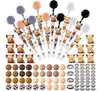 Sayglossy 96 Pcs Beadable Badge Reels Retractable Clips Holder Colorful Bead DIY Badge Reel Kit Beaded Blank Bars Bulk ID Name Holder DIY Jewelry Gift for Nurse Teacher Office (Highland Cow)