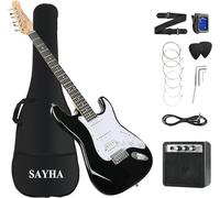 SAYHA Electric Guitar, 39 Inch Full Size Electric Guitar, HSS Starter Kit Includes Amplifier, Bag, Digital Tuner, Strap, String, Cable, Picks (Black)