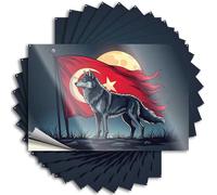 Saying New Peel and Stick - Wolf Standing Proudly in Front of Turkish Flag Under Moonlight Hard Core Waterproof Vinyl for Silicone(8X12CM)