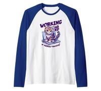 Saying - Working Hard or Hardly Working Funny Cat Raglan Baseball Tee