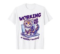 Saying - Working Hard or Hardly Working Funny Cat T-Shirt