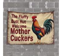 Sayings On Wooden Signs Welcome To The Fluffy Butt Hut, Mother Cuckers! Tapestry Bosses Day Decorations Spring Porch Decor(75X100CM)