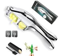 SAYLVME Garlic Press and Slicer 3 In 1, Food Grade Stainless Steel Garlic Mincer Chopper Crusher Pampered Chef Garlic Press Kitchen Tool with Garlic Peeler Skin Remover and Clean Brush