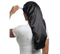 SAYMRE Satin Bonnet Silky Sleep Cap,Adjustable Hair Bonnet for Braids Curly Hair, Long Black, S/XXL
