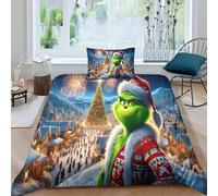 SAYOBO Christmas Grinch 3D Print Christmas Quilt Cover Comforter Covers Duvet Cover for Teens And Adults Bedding Set with Pillow Cases with Zipper Closure Soft Microfiber 2 Pieces Single(135x200cm)