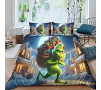 SAYOBO The Grinch for Boys Girls Quilt Cover 3D Printed Christmas Duvet Cover Comforter Covers with Zipper Closure Bedding Set Soft Microfiber with Pillow Cases 3 Pieces King（220x240cm）