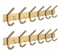 SAYONEYES Brushed Gold Coat Rack Wall Mount with 6 Double Hooks for Hanging - 17 Inch Heavy Duty SUS304 Stainless Steel Rustic Coat Hooks - Hat, Clothes, Purse, Towel Wall Hooks - 2 Pack