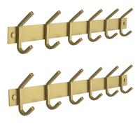 SAYONEYES Brushed Gold Coat Rack Wall Mount with 6 Double Hooks for Hanging - 17 Inch Heavy Duty SUS304 Stainless Steel Rustic Coat Hooks - Hat, Clothes, Purse, Towel Wall Hooks - 2 Pack