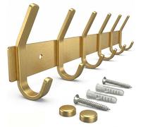 SAYONEYES Brushed Gold Coat Rack Wall Mount with 6 Double Hooks for Hanging - 17 Inch Heavy Duty SUS304 Stainless Steel Rustic Coat Hooks - Hat, Clothes, Purse, Towel Wall Hooks - 1 Pack
