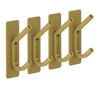 SAYONEYES Brushed Gold Self Adhesive Towel Hooks for Bathroom Wall Door Mounted - SUS304 Stainless Steel Strong Strips Stick on 3M Wall Hooks for Hanging Coat, Hat, Bag, Key, Jacket - 4 Pack