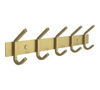 SAYONEYES Brushed Gold Wall Mounted Coat Rack - 15 Inch Stainless Steel Rail with 5 Double Coat Hooks for Entryway, Bathroom, Bedroom, Kitchen - Modern Gold Hook Rack for Coats, Hats, Towels