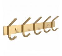 SAYONEYES Brushed Gold Wall Mounted Coat Rack - 15-Inch Stainless Steel Rail with 5 Double Hooks for Entryway, Bathroom, Bedroom, Kitchen - Modern Gold Coat Hanger for