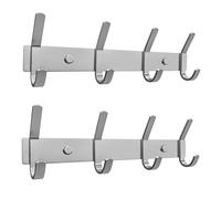SAYONEYES Brushed Nickel Coat Rack Wall Mount with 4 Double Hooks for Hanging - 12 Inch Heavy Duty SUS304 Stainless Steel Rustic Coat Hooks - Clothes, Purse, Towel Wall Hooks - 2 Pack