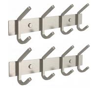 SAYONEYES Brushed Nickel Coat Rack Wall Mount with 4 Double Hooks for Hanging - 12 Inch Heavy Duty SUS304 Stainless Steel Rustic Coat Hooks - Clothes, Purse, Towel Wall Hooks - 2 Pack