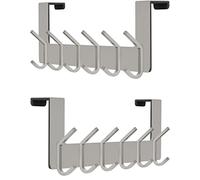 SAYONEYES Brushed Nickel Over The Door Hooks - Heavy Duty Stainless Steel Door Hanger Holder with 6 Double Hooks for Hanging Coat Robe Hat Bag Towel Rack Bathroom, Bedroom - 2 Pack