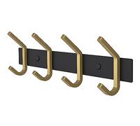 SAYONEYES Coat Rack Wall Mount - Black and Gold Hook Rail with 4 Double Coat Hooks, 12 Inch Stainless Steel Wall Hooks for Entryway, Bathroom, Bedroom, Closet, Towel, Hat, Bag, Heavy Duty Organizer