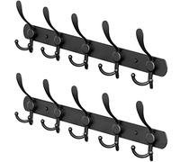 SAYONEYES Coat Rack Wall Mount with 5 Tri Coat Hooks for Hanging - 16 Inch Heavy Duty SUS304 Stainless Steel Matte Finish Waterproof - Wall Hooks Rack for Bathroom, Bedroom (Black - 2 Pack)