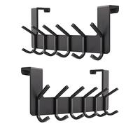 SAYONEYES Matte Black Over The Door Hooks - Heavy Duty Stainless Steel Door Hanger Holder with 6 Double Hooks for Hanging Coat Robe Hat Bag Towel Rack Bathroom, Bedroom - 2 Pack