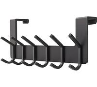 SAYONEYES Matte Black Over The Door Hooks - Heavy Duty Stainless Steel Door Hanger Holder with 6 Double Hooks for Hanging Coat Robe Hat Bag Towel Rack Bathroom, Bedroom - 1 Pack
