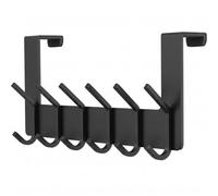 SAYONEYES Over The Door Hooks - Heavy Duty Stainless Steel Door Hanger with 6 Double Hooks for Hanging Towels, Coats, Robes, Hats, Bags - No Drill Over Door Towel Rack for Bathroom & Bedroom - Black