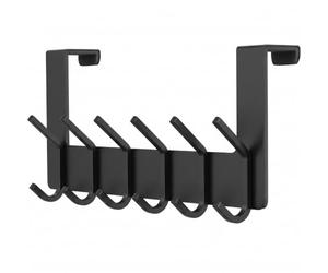 SAYONEYES Over The Door Hooks - Heavy Duty Stainless Steel Door Hanger with 6 Double Hooks for Hanging Towels, Coats, Robes, Hats, Bags - No Drill Over Door Towel Rack for Bathroom & Bedroom - Black