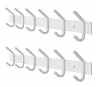 SAYONEYES White Coat Rack Wall Mount - 17 Inch Stainless Steel Hook Rail with 6 Heavy Duty Double Coat Hooks - Wall Mounted Coat Hanger for Entryway, Bathroom, Bedroom, Towel, Hat Organizer - 2 Pack