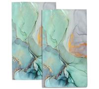 SAYOUZ Marble Bath Hand Towels Set of 2, Colorful Abstract Green Glitter Marble Decorative Bath Towels Soft Super Absorbent Hand Towels for Bathroom Hotel Gym Home Decor,14"X28"