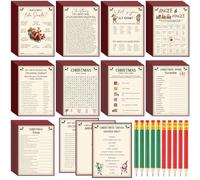 Saypacck 109 Pcs Christmas Retro Trivia Party Set Xmas Festival Trivia Cards Word Scramble Pencils Holiday Activity for Friends Coworkers Party Groups