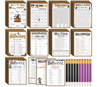 Saypacck 109 Pcs Halloween Trivia Party Set Halloween Festival Trivia Cards Word Scramble Pencils Holiday Activity for Friends Coworkers Party Groups