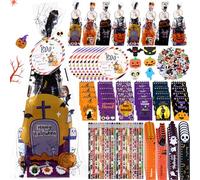 Saypacck 194 Pcs Halloween Stationery Gift Set Notebook Pencil Ruler Eraser Sticker for Halloween Party Favors Students Classroom Exchange Prizes