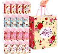 Saypacck 24 Pcs 13" Large Mother's Day Gift Bags Bulk with Tissue Paper Happy Mothers Day Gift Bag with Handles for the Best Mom Floral Wrap Bags for Moms Grandmas Woman Nana Sister